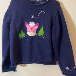 Sonoma Girl’s Navy Blue Sweater Embellished with Snowman and Snowflakes XC